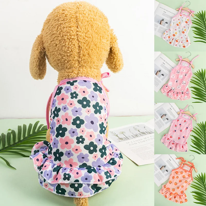 

Summer Dog Clothes Cute Floral Sling Dress Thin Skirt Sunscreen For Small Dog Chihuahua Bichon Poodle Costume Puppy Pet Dresses