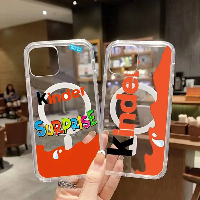 

Trolly egg KINDER JOY Surprise Phone Case Transparent Magsafe Magnetic Magnet For iPhone 13 12 11 Pro Max Mini Wireless Charging