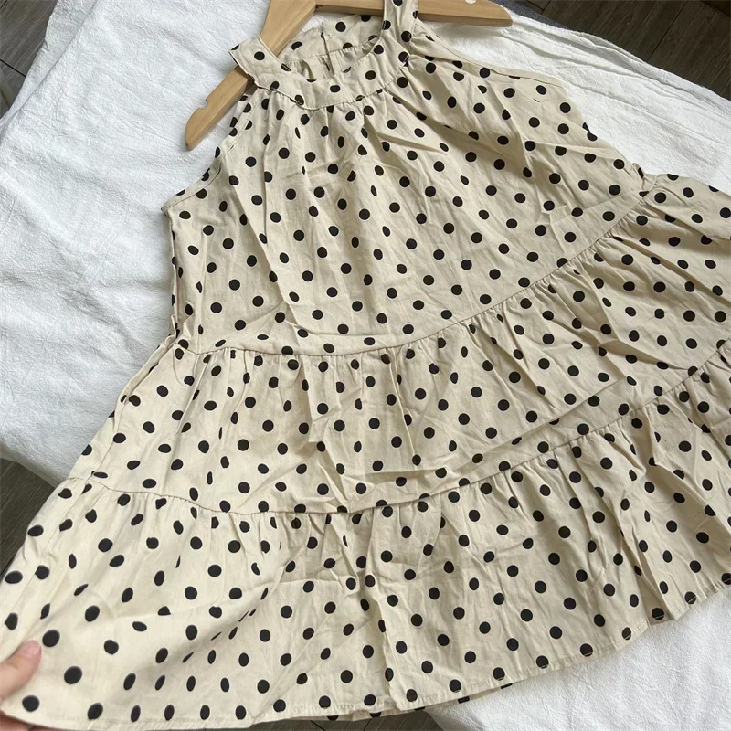 Корейская летняя детская одежда платье для маленьких девочек черное в горошек