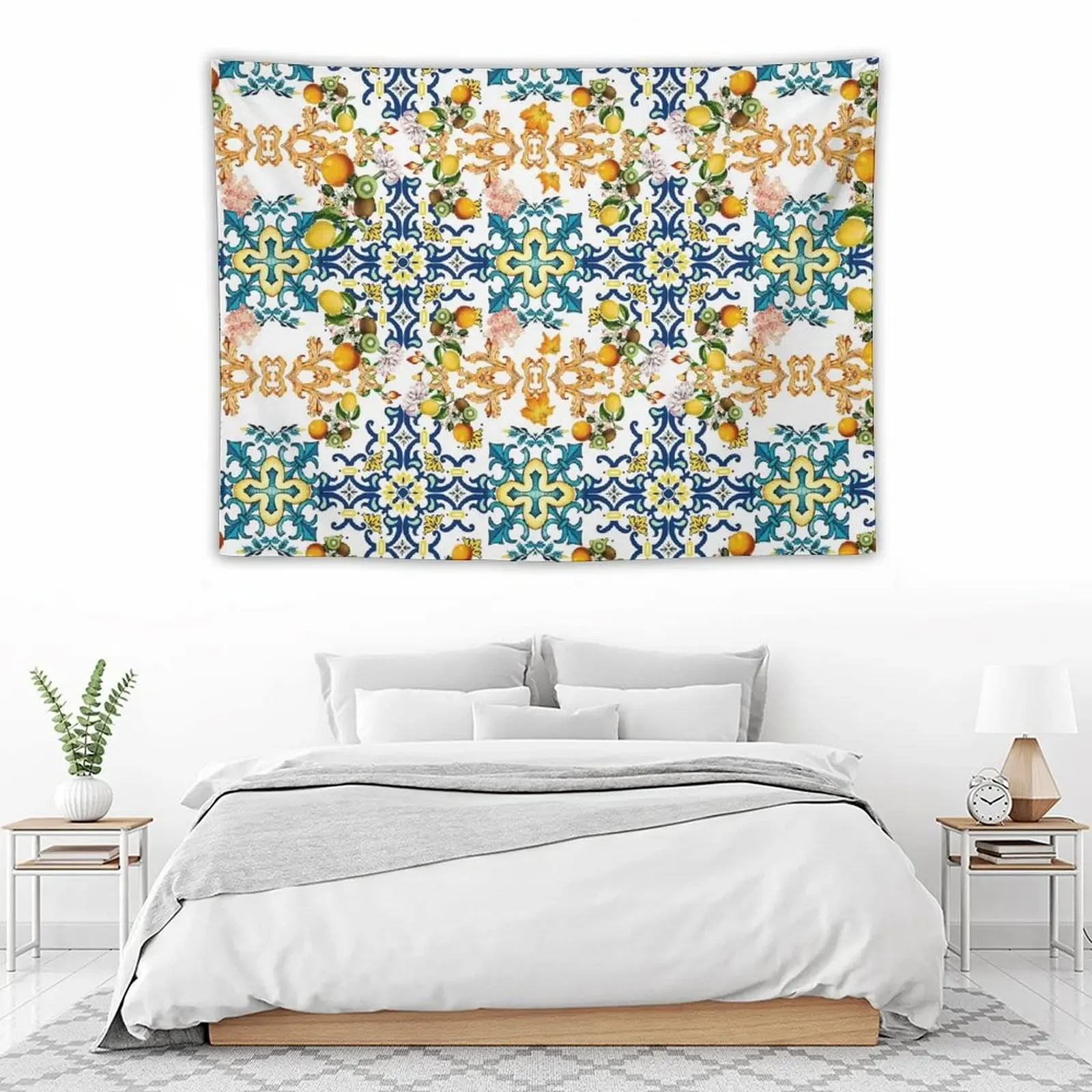 Сицилийская винтажная синяя плитка с рисунком лимона и киви скандинавский Декор