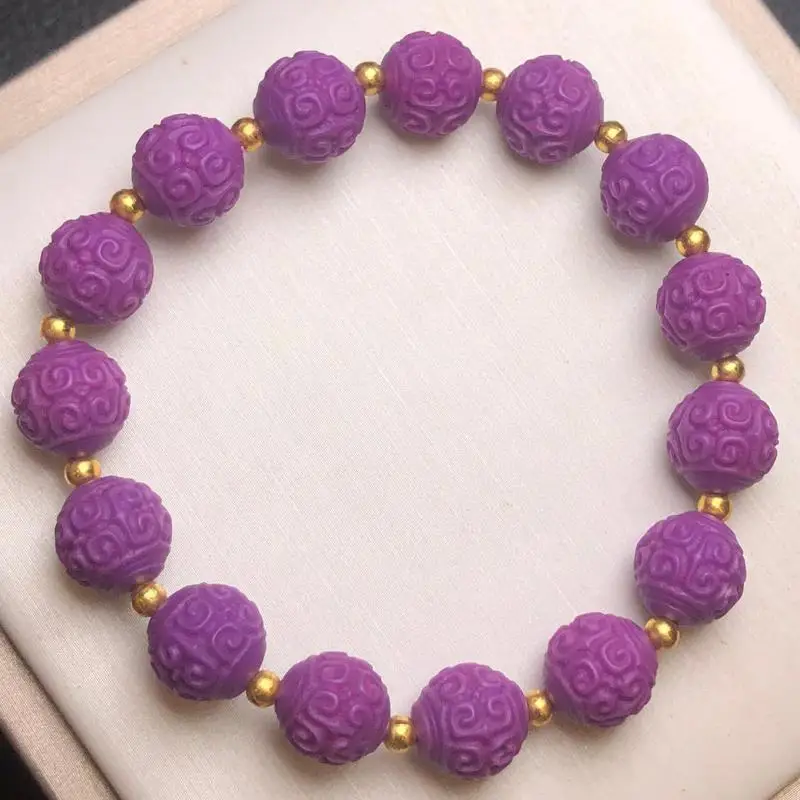 

Purple Mica Stone Bracelet Gemstone Bangle Men Women Healing Jewelry Hand-carved Exquisite Pattern Purple Mica Beads Bracelets