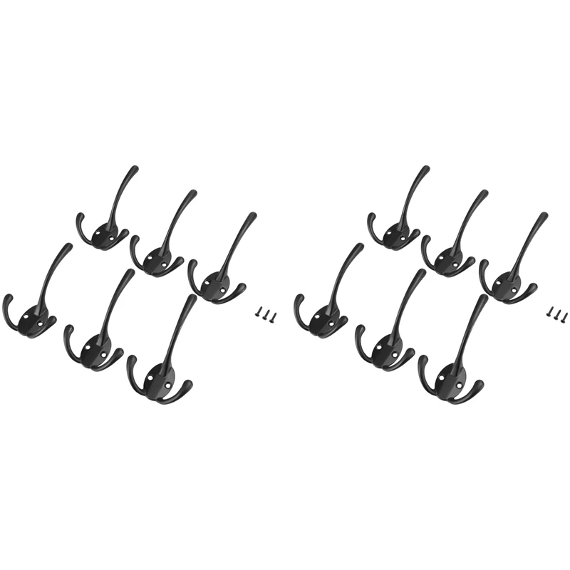 

12PCS Big Heavy Duty Three Prongs Coat Hooks Wall Mounted With 24 Screws Retro Double Utility Rustic Hooks For Coat