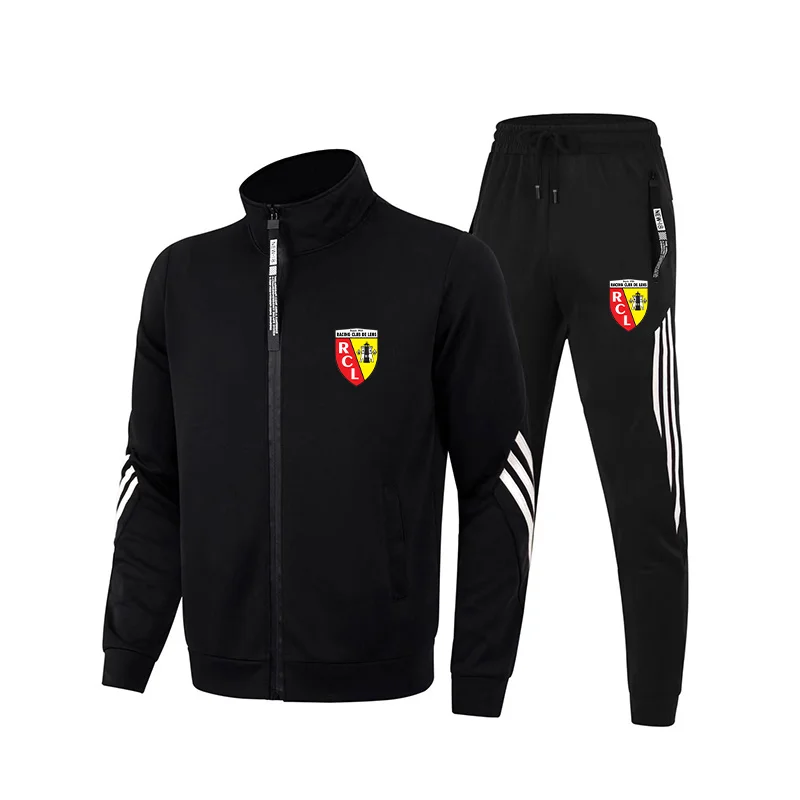 Mens Euro Club Rc Lens Hoodie Spring Autumn Cardigan Tops Zipper Jacket Clothing Casual Stand Collarr Sweatshirt+Jogging Pants