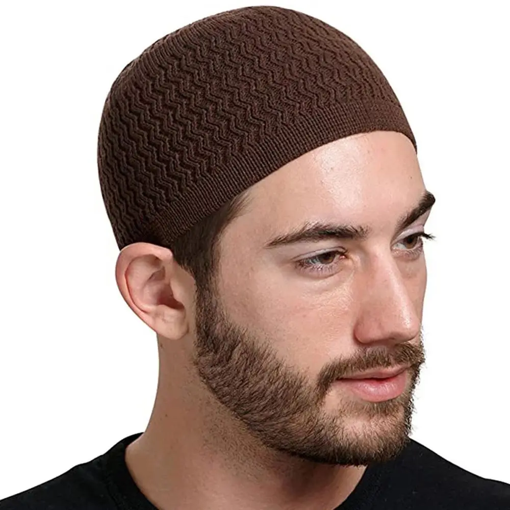 

New Autumn Winter Women Men Wave Muslim Prayer Hats Solid Coloro Knitted Beanie Caps All-match Cool Islamic Ramadan Hat