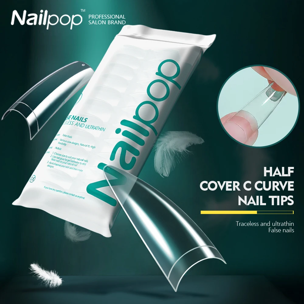

Nailpop Half Cover Fake Nails C Curve Nail Tips M/L Stiletto Coffin Square French Nail Art Tip Salon Supply 100/110/120 pcs