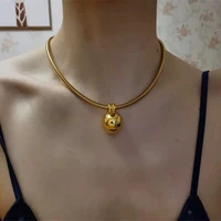 european american cool style fashion temperament gold silver collar ball titanium steel pendant necklace for women jewelry gifts