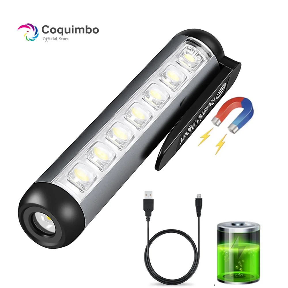

Mini LED Flashlight XPE + COB Lamp Beads Ultra Bright Torch With Clip Magnet Work Light Waterproof USB Rechargeable Flashlight