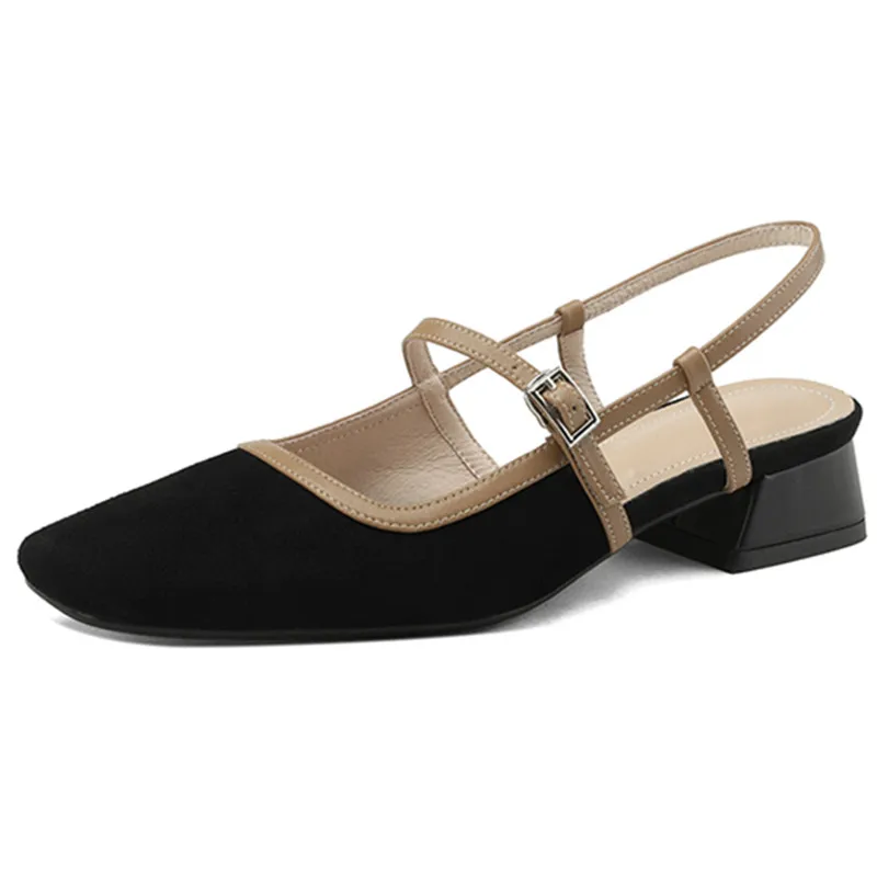 

Сандалии женские из натуральной кожи на толстом каблуке с квадратным носком