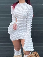 weiyao white split flared sleeve elegant bodycon mini dress 2022 autumn winter chic bubble material cut out sexy dresses women