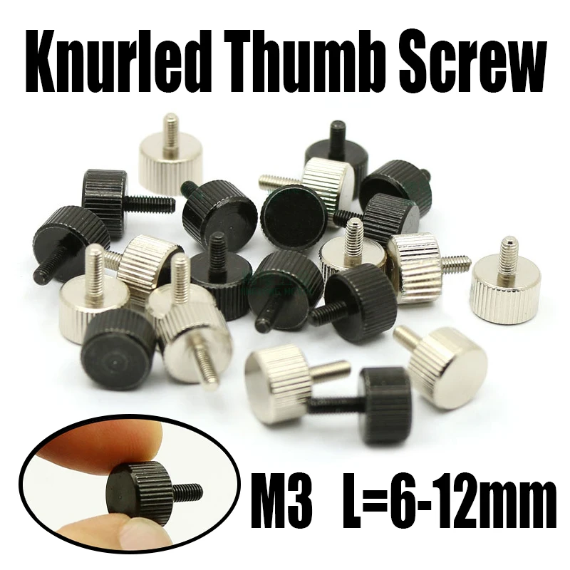 

1-10PCS M3 L=6mm-12mm Carbon Steel Knurled Thumb Screw Flat Round Head Hand Tighten Thumb Screw Manual Adjustment Screw