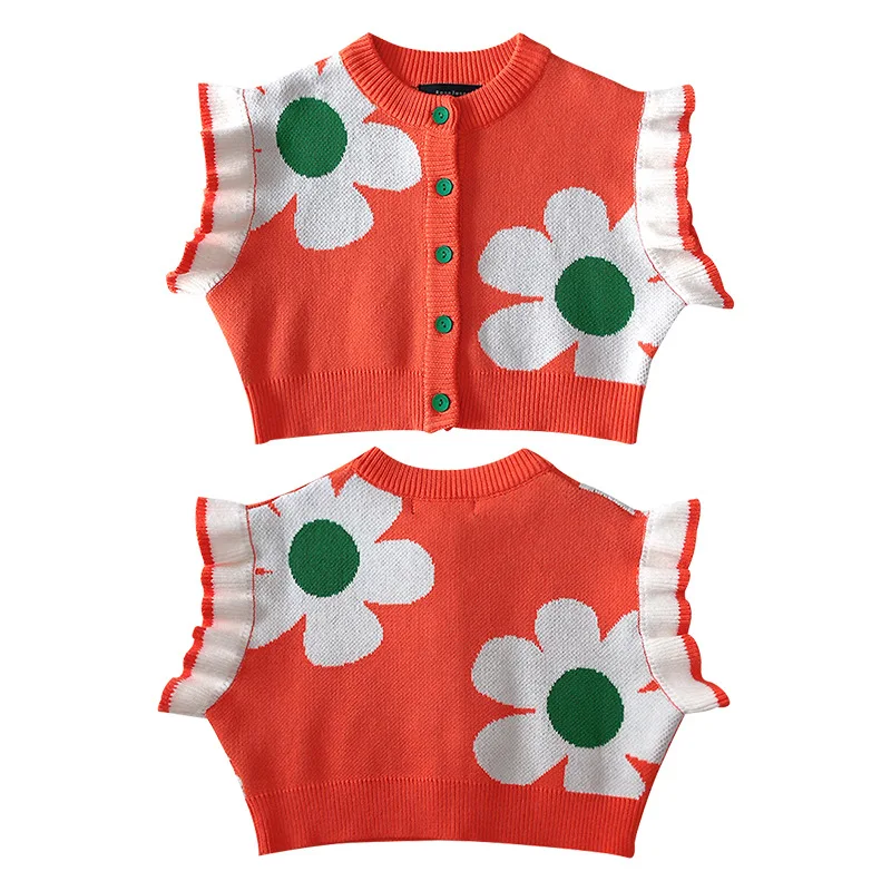 

Knit Sweater for Baby Girl Sleeveness Cardigan Sweaters 2022 Spring New Floral Waistcoat Girls Cloth Girls Sweater Vest