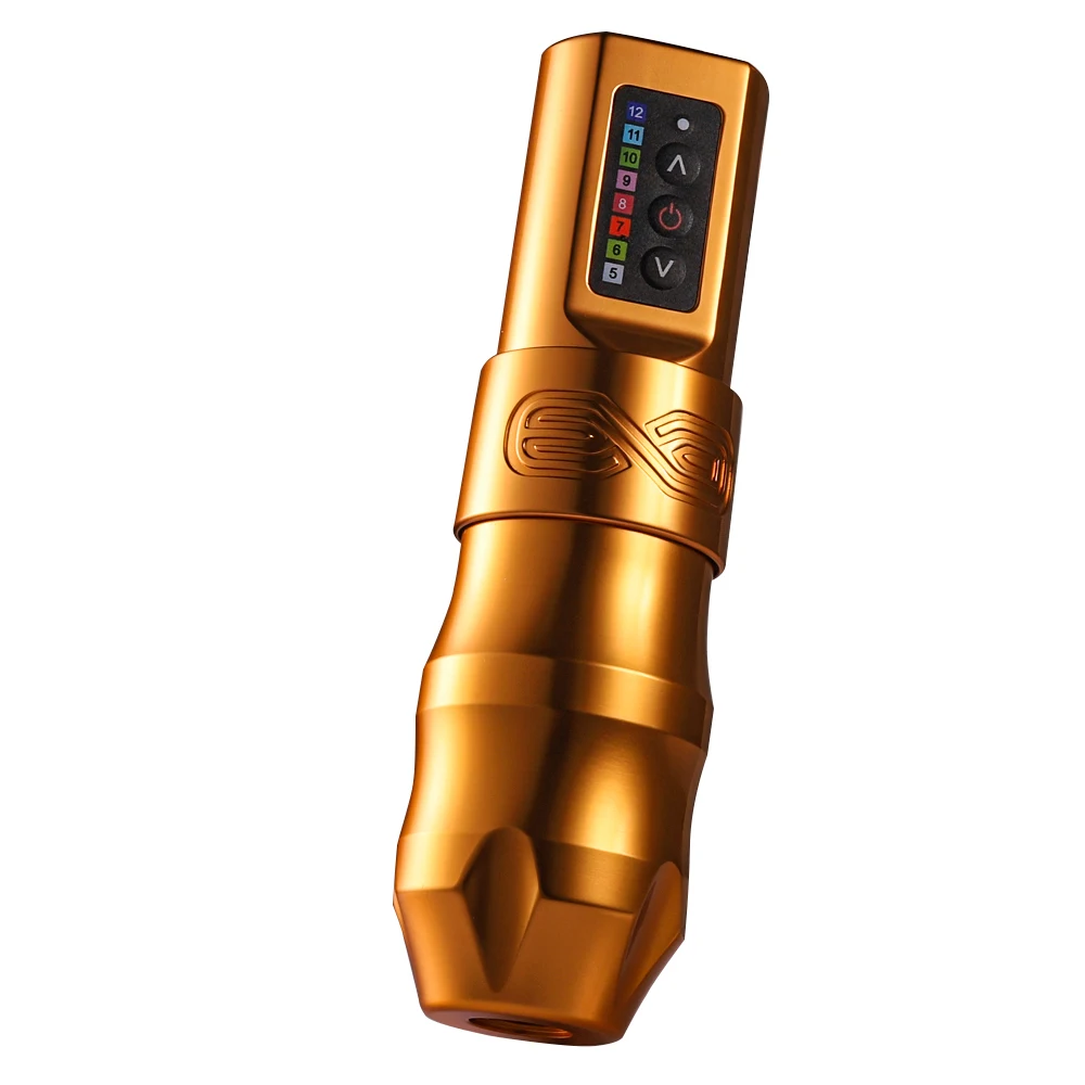 Gold  Wireless Tattoo Machine Gun Pen Complete Powerful Coreless Motor Digital LED Charge Battery For Body Art