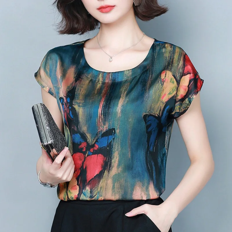 Fashion O-Neck Printed Loose Korean Blouse Women's Clothing 2023 Spring New Oversized Casual Pullovers All-match Commute Shirt