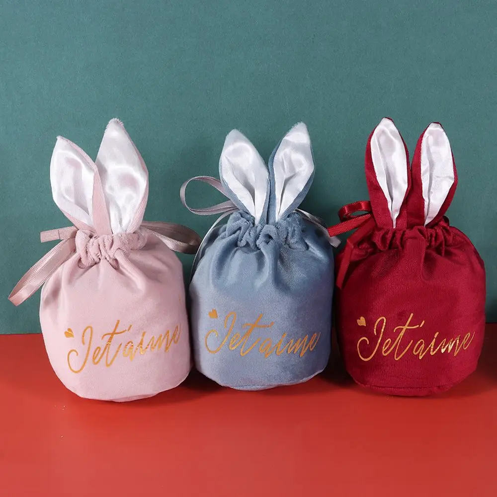 

Cute Flannelette Birthday Party Jewelry Organizer Candy Bags Bunny Ears Gift Packing Bags Easter Rabbit
