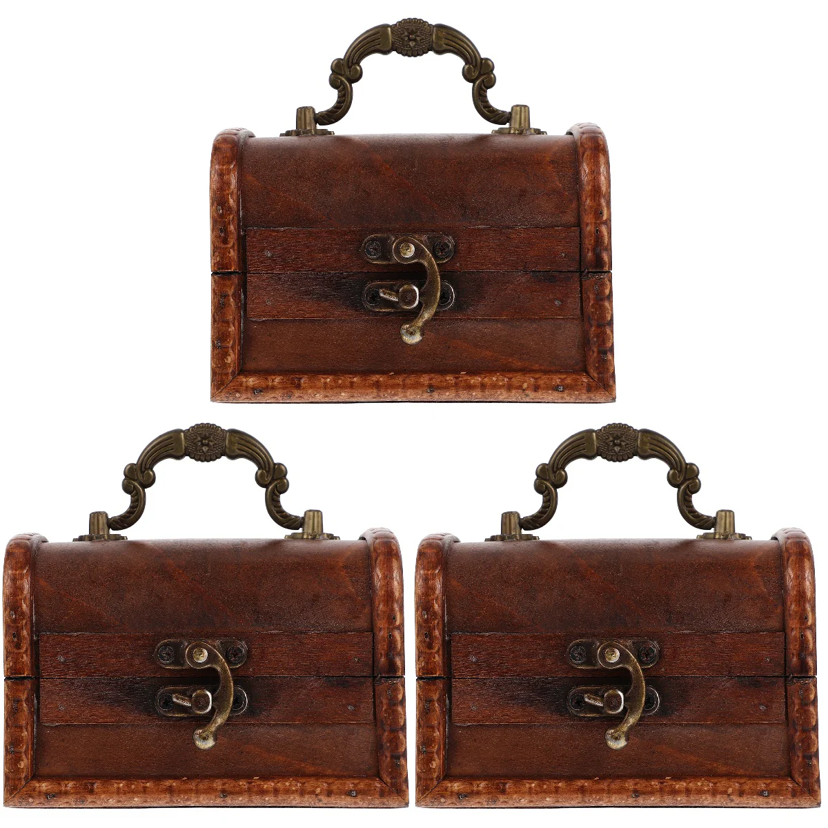

3pcs Vintage Trinket Box Lock Case Decorative Storage Box