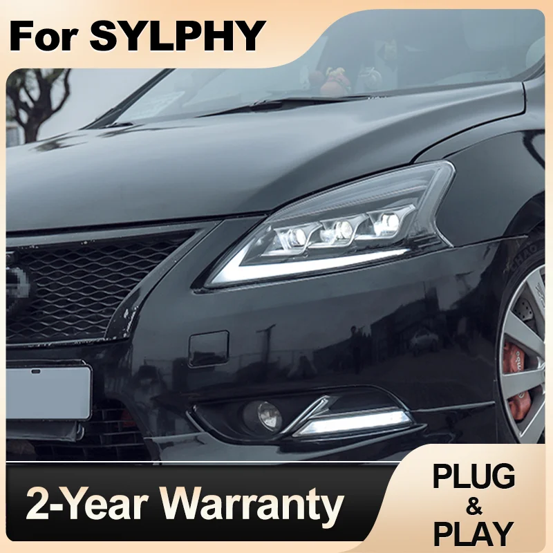

Фара для Nissan Sylphy, светодиодная фара 2012-2015, фары Sylphy DRL, указатель поворота, дальний свет, линза проектора «ангельский глаз»