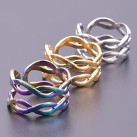 double twist geometric stainless steel rings for women men open ring adjustable vintage jewelry titanium accessories bague gifts