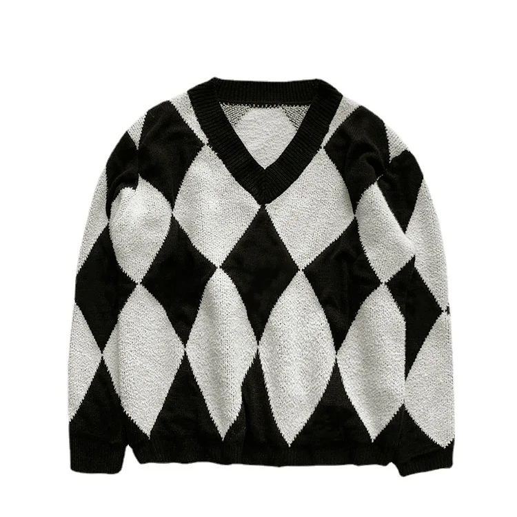 

2023 New Women Design Senior Sense Chic Black White Color Retro Sweater Tops