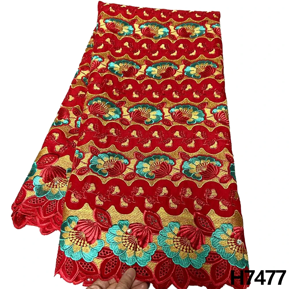 

100% Cotton African Lace Fabric 5 Yard Swiss Lace Fabric Latest Heavy Beaded Dry Lace Fabric 2022 Swiss Voile Lace Party HJ7477