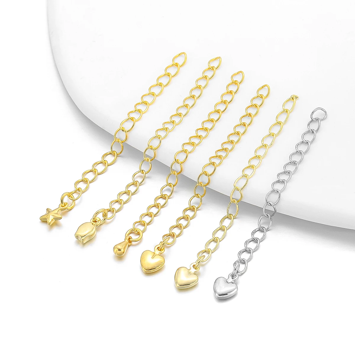 

10Pcs/lot High Quality Necklace Extension Chain With Stars Heart Tail Extender Bracelet Chains For DIY Jewelry Making Findings