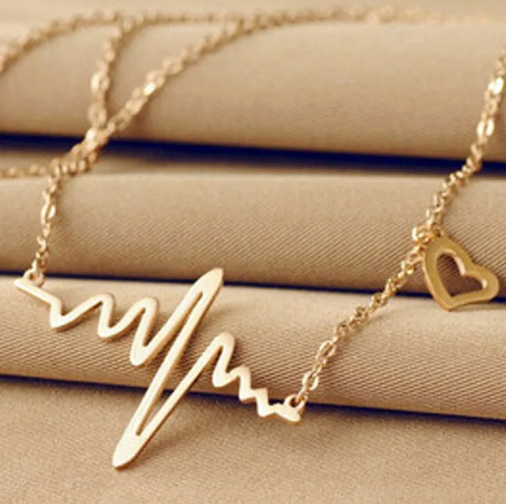 

New high-end cold wind creative electrocardiogram heart-shaped necklace rose gold female collarbone chain color gold jewelry