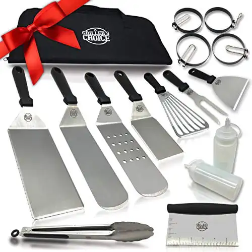 

- 16 PC Griddle Accessories Set- Metal Spatula Set, Commercial Heavy Duty Stainless Steel,Flat Top,Grill,Hibachi,BBQ Grilling Ut