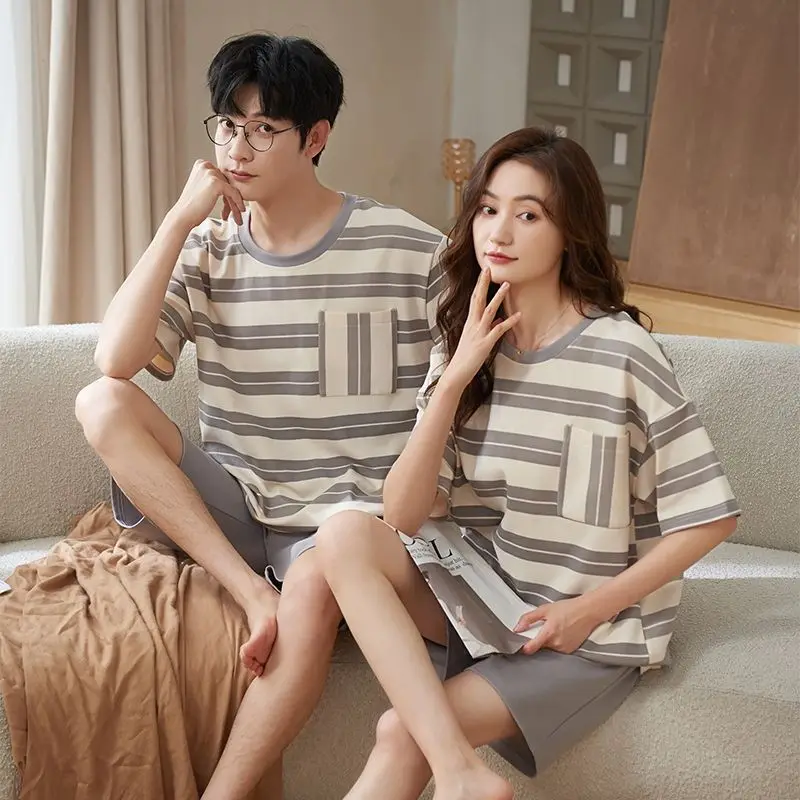 1 2 sets of price lovers pajamas women summer cute a man and a woman with short sleeves loose couple leisurewear suit