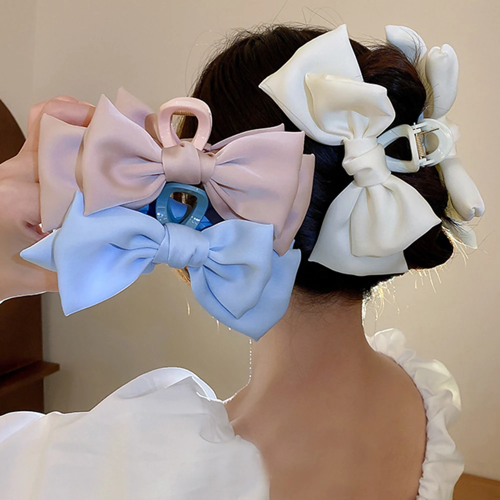 

Haimeikang Satin Bow Hair Claws Crab Girls Sweet Ponytail Hairpin Hair Claw Solid Color Fashion Hair Clips Hair Accessories