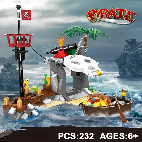 Мини-лодка на пиратский остров, конструктор «сделай сам», пушка, кокосовое дерево, Строительный кирпич, игрушка для мальчиков и детей