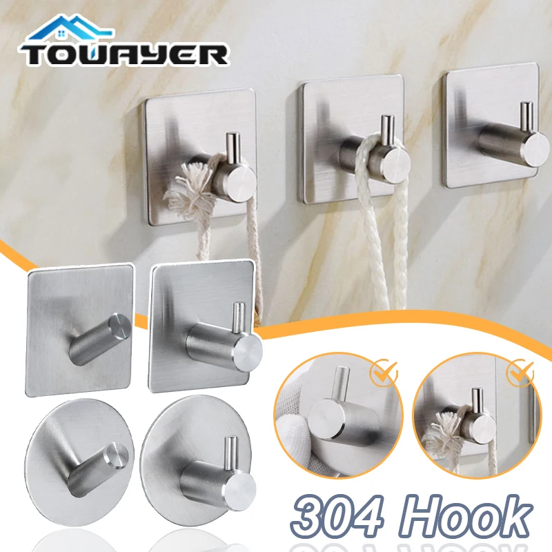 

304 Stainless Steel Hook Self Adhesive Home Kitchen Wall Hook Coat Towel Hook for Bathroom Rustproof Hooks Hanger Rack Hanger