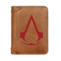 vintage assassin theme symbols genuine leather men wallet classic pocket slim card holder male short coin purses high quality