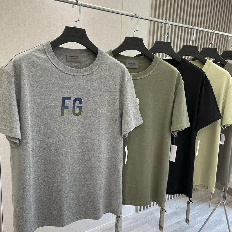 

Essentials Summer Men T Shirt Colorful Letter Reflective Cotton Women Men Hip Hop Oversize Short Sleeve Cotton Top Tees