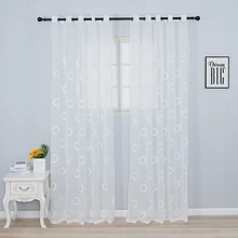 White Linen Circle Embroidered Sheer Curtains for Living Room  Window Tulle for Bedroom Kitchen Embroidered Voile Yarn Custom (1)