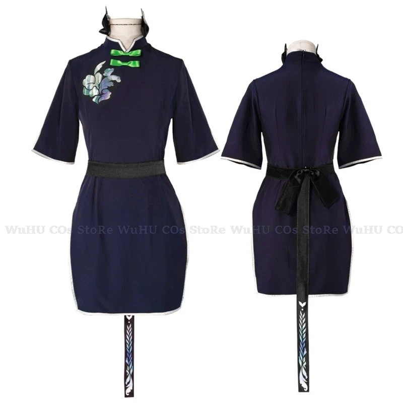 Аниме Синий Архив Косплей Sunonara Syunn Chilhood Костюм Темно-Синее Платье Cheongsam Заколки Halo