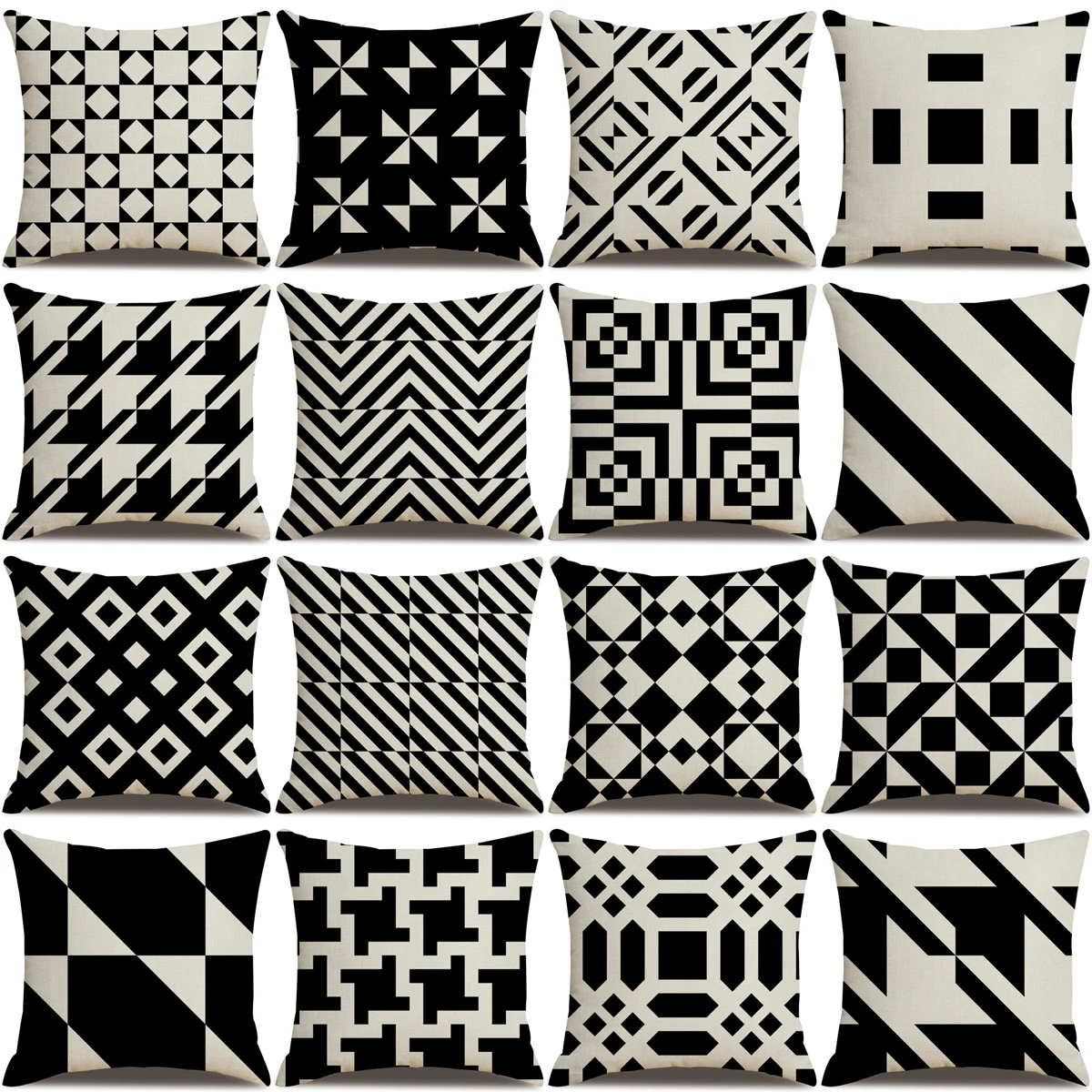 

Простые черные и белые льняные наволочки ZHENHE с геометрическим рисунком, украшение для дома, наволочка, чехол для подушки, 18x18 дюймов