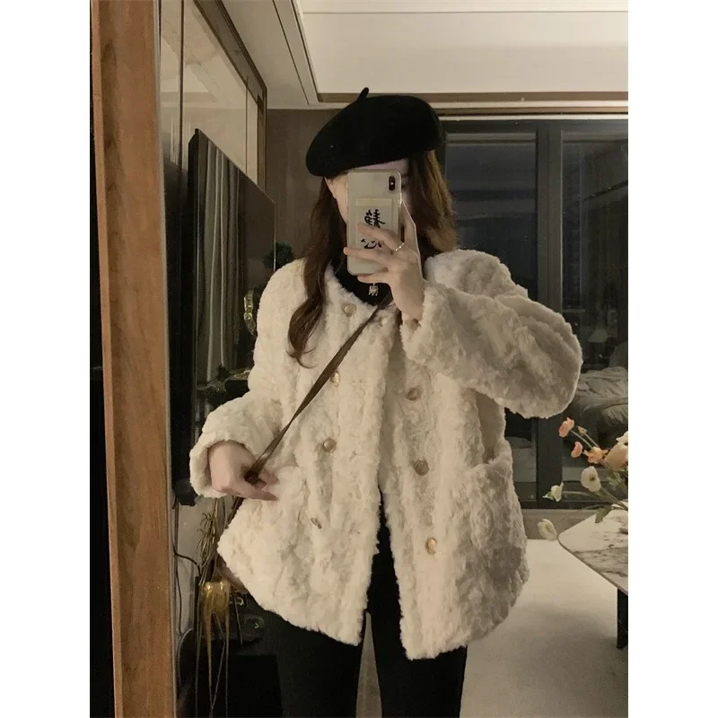 Элегантная Высококачественная куртка из овечьей шерсти Женское зимнее
