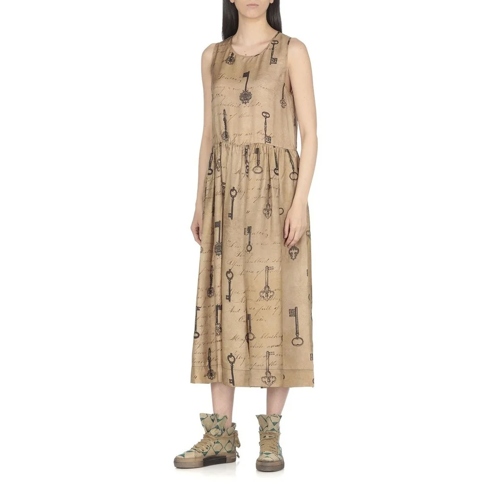 

Summer New Retro Fashion Key Print Elastic Waist Sleeveless Tank Dress
