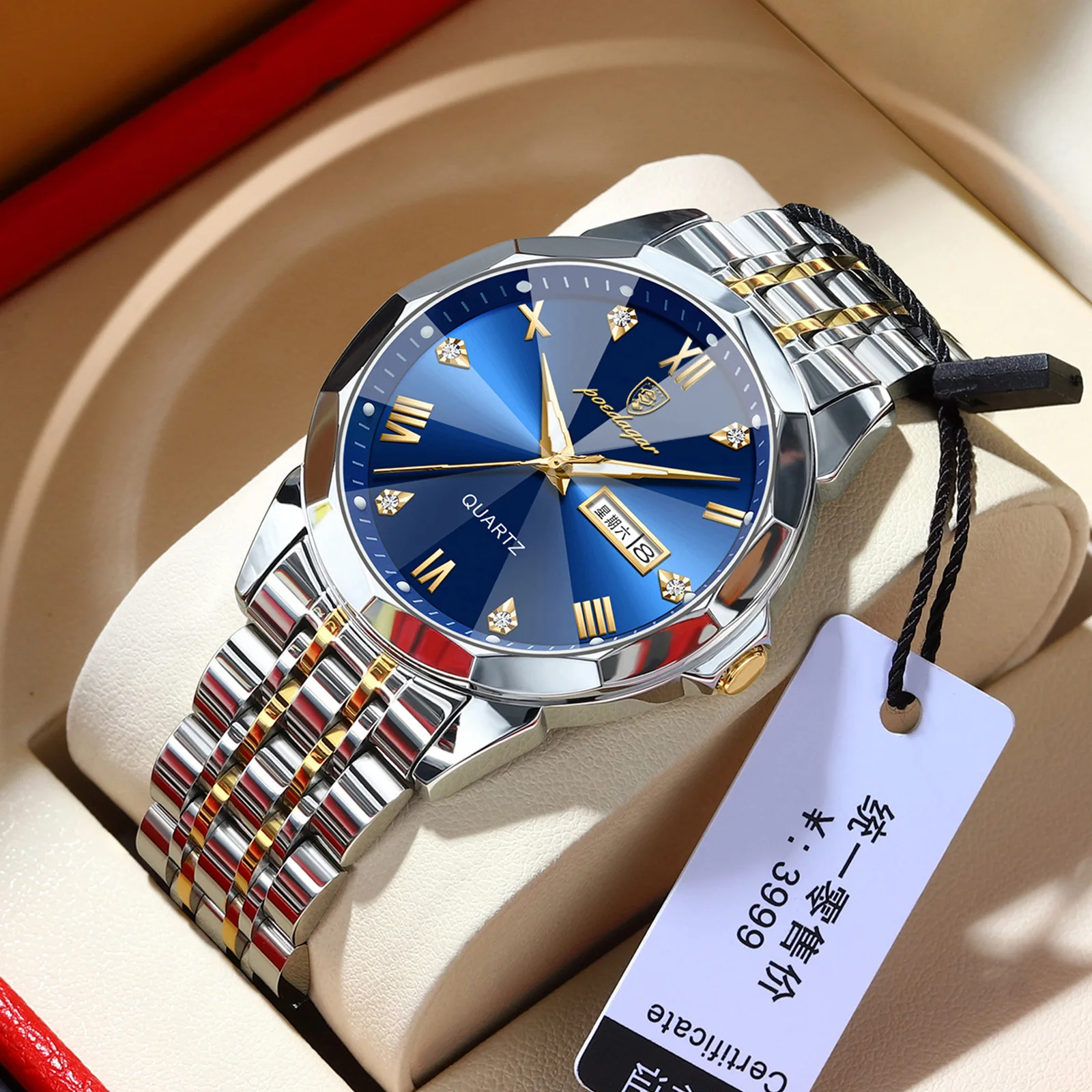 

Swiss Brand Top Luxury Men's Watch Waterproof Night Glow Date Week Men's Watch Stainless Steel Quartz Men's Watch Men's Watch
