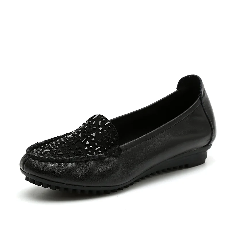 Leather Women's Shoes Casual Slip-on Loafers Ladies Casual Shoes Black Moccasins Sneakers Comfortable Flat Shoes Zapatos Mujer