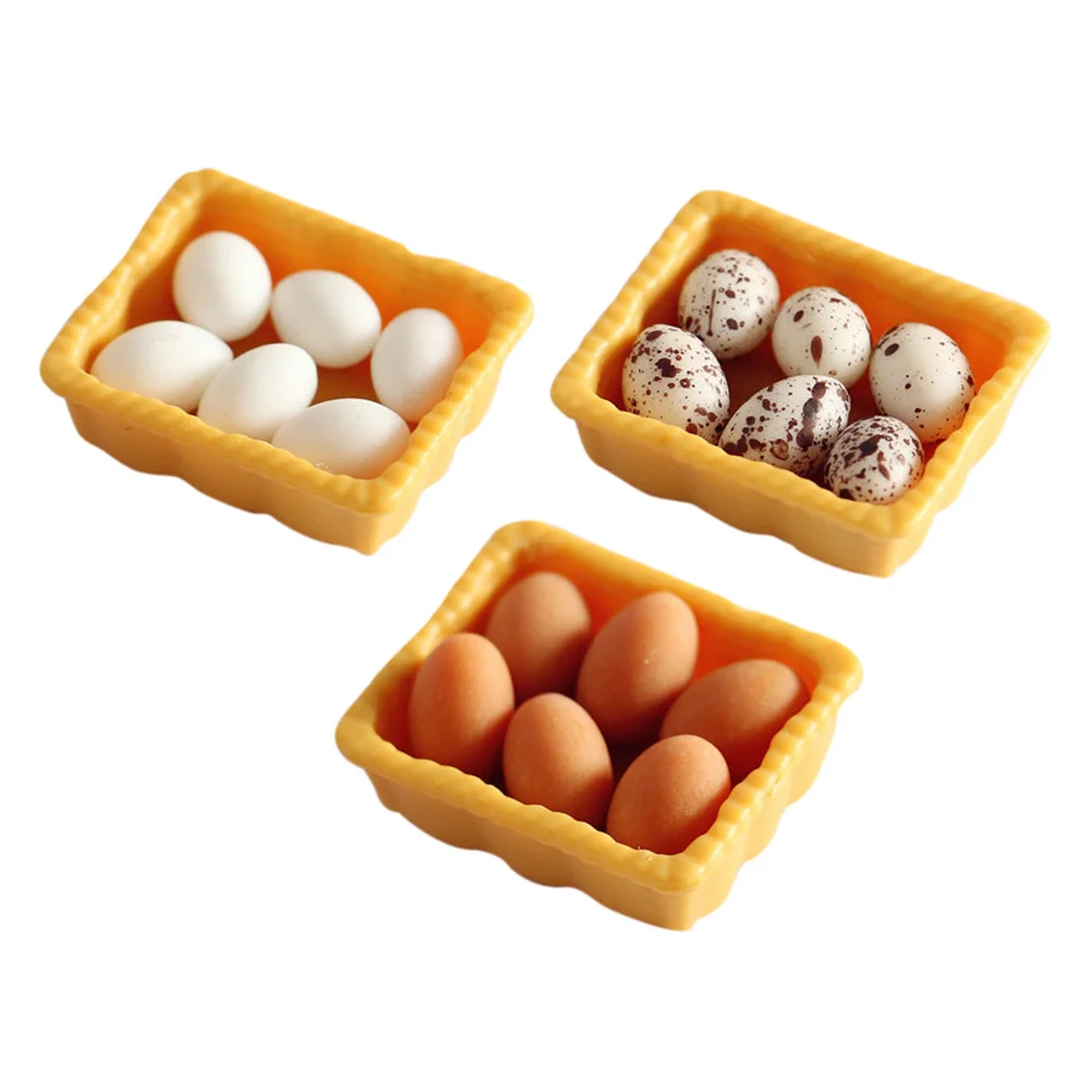 

3 Sets Mini Boxed Eggs Household Decor Ornaments Accessories Decors Resin Scene Miniature Model Child Pretend Play Models