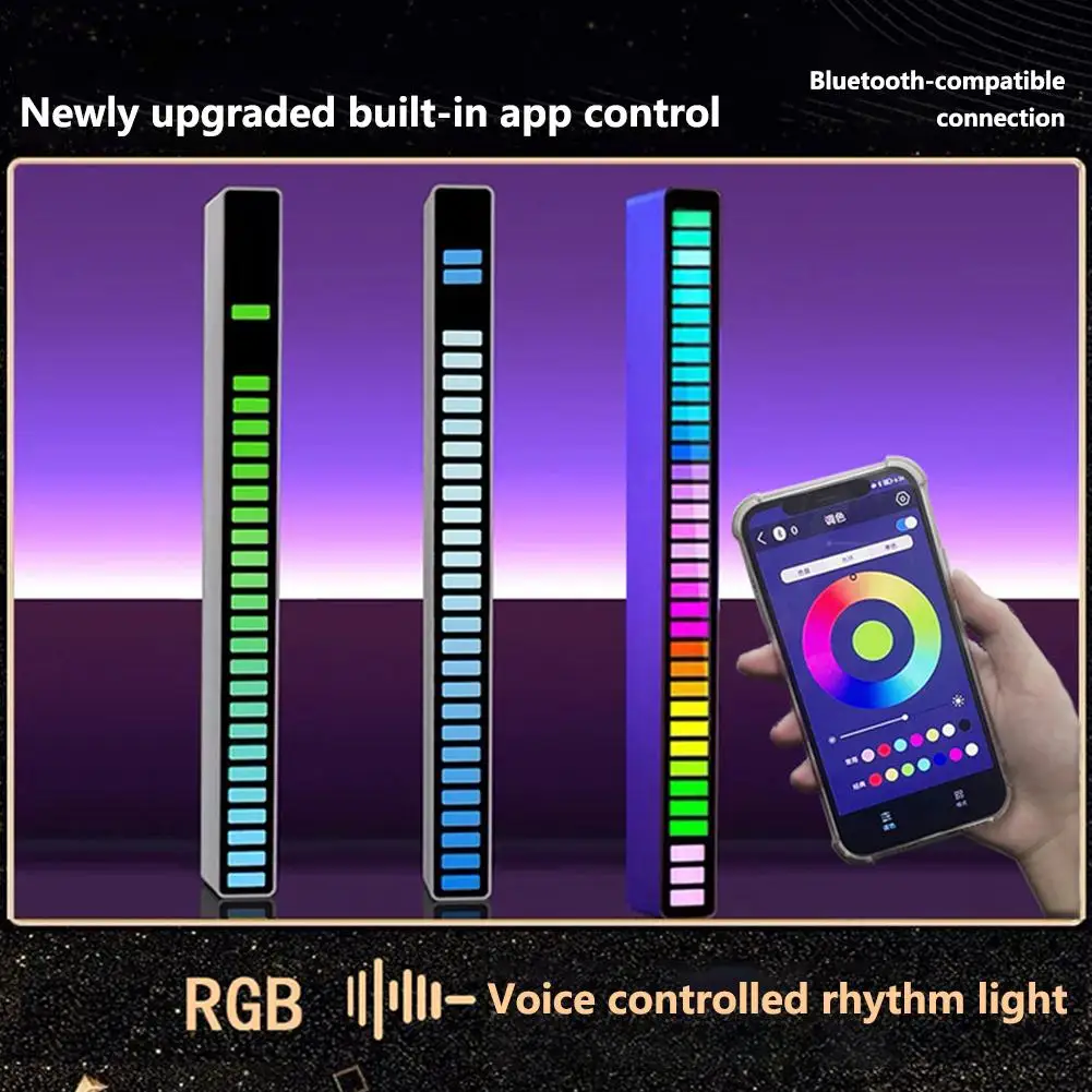 

Светодиодный Rgb-светильник для музыки, совместимый с Bluetooth, управление через приложение, регулируемая яркость, музыкальный ритм, светильник для компьютера, ПК