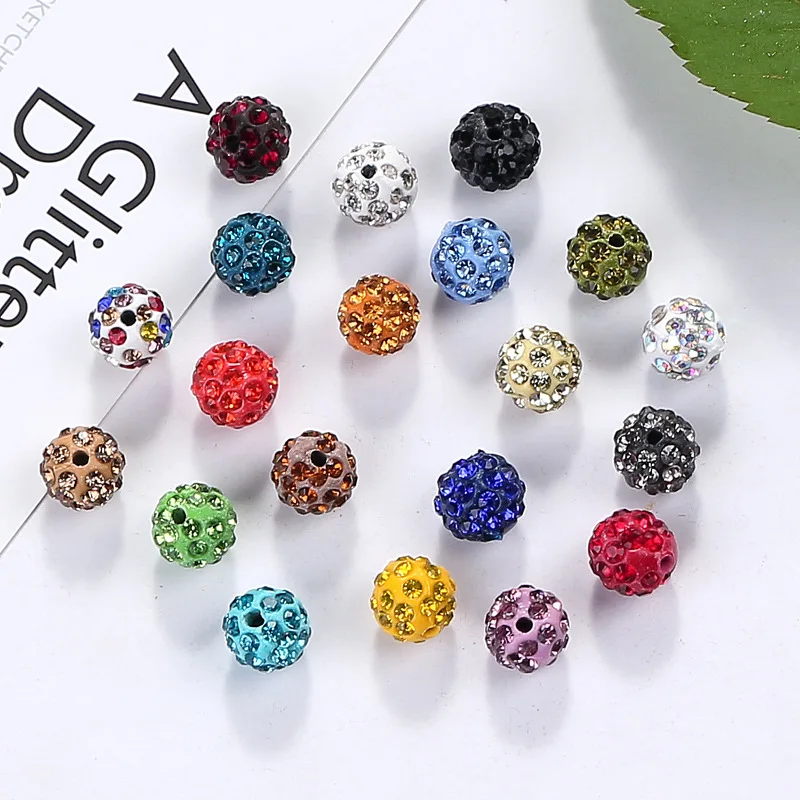 

10PCS Multicolor AB Rhinestone Balls Clay Beads 10mm Crystal Round Spacer Loose Beads For DIY Bracelet Jewelry Making Accessorie