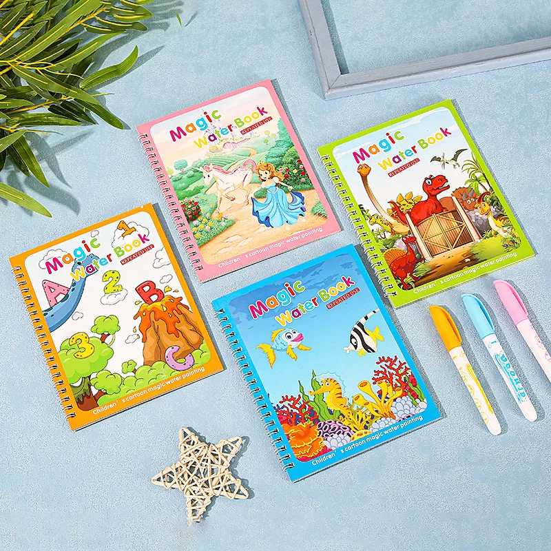 

English version of foreign language watercolor book, color book, reusable children's drawing board, magic book