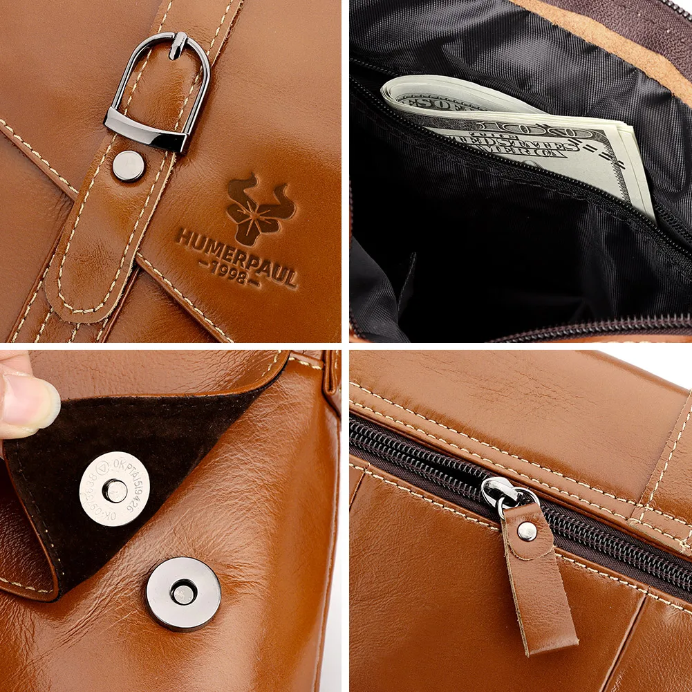 2023 New Genuine Leather Men's Messenger Bag Business Travel Shoulder Bag Male Luxury Crossbody Bags with Zipper Phone Pocket