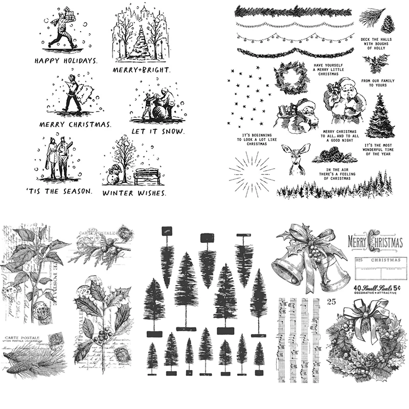 

Рождественский штамп с зимними растениями и деревьями, прозрачный штамп, штамп, сделай сам, скрапбукинг, фотография, печатки для изготовлен...