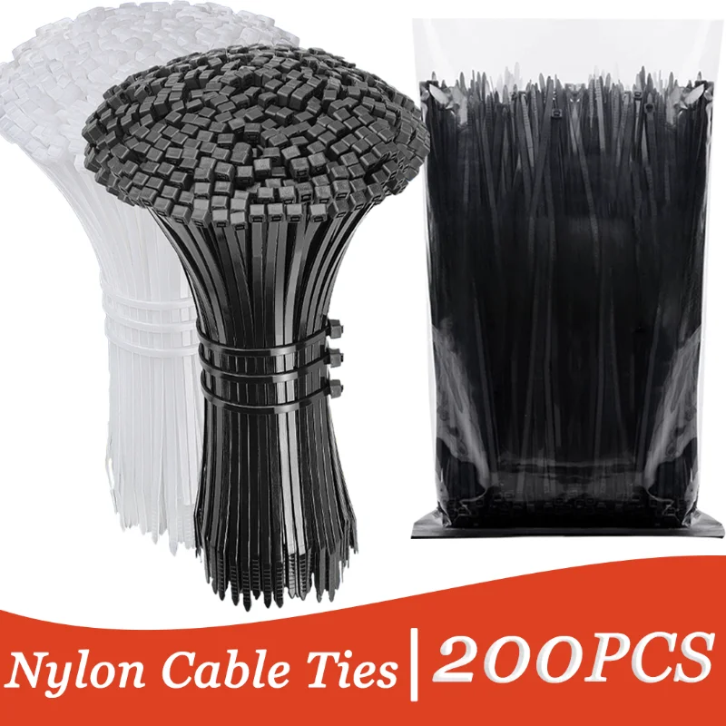 

100/200PCS Self-locking Plastic Nylon Cable Tie Adjustable Cord Tie Strap Wire Fastening Loop Industrial Organizer Cable Tie Set