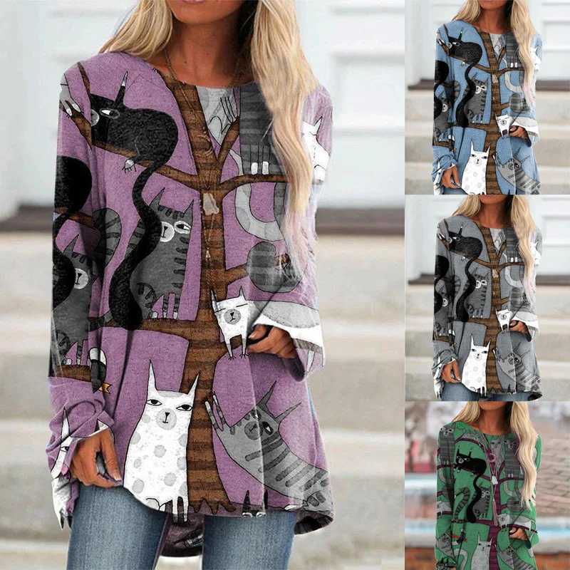 

The new European and American women's cat-printed long-sleeve casual hoodie in autumn 2022