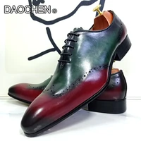 luxury men oxford shoes black lace up pointed toe brogue mix colors wingtip men dress shoes wedding office leather shoes for men
