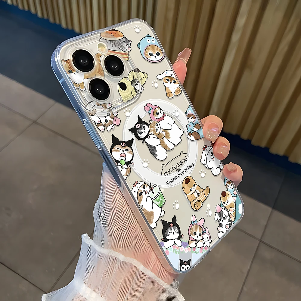 Милый мультяшный магнитный чехол для телефона M-mofusands cat Magsafe iPhone 16 15 14 13 12 11 8 7 Plus Pro