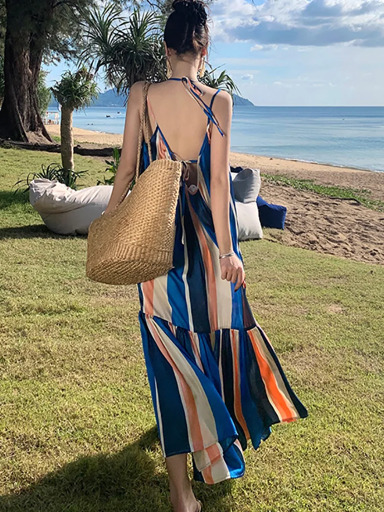 Женское длинное платье в полоску Элегантное повседневное свободное на